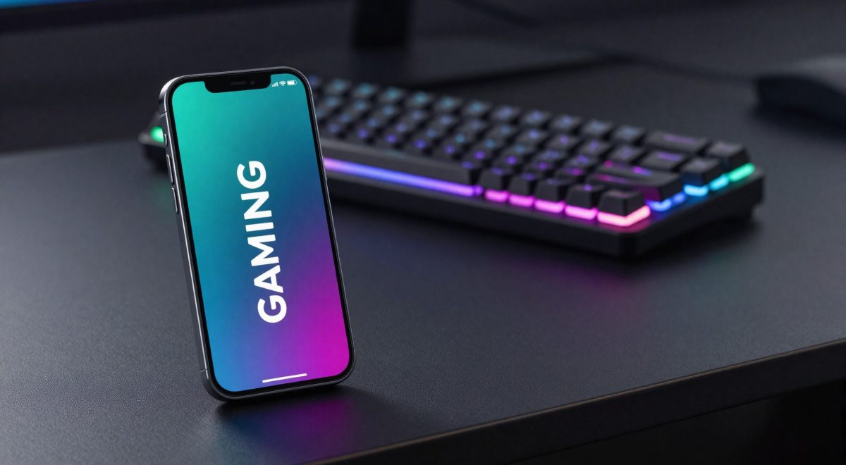 Smartphone gaming RGB con scritta GAMING su schermo