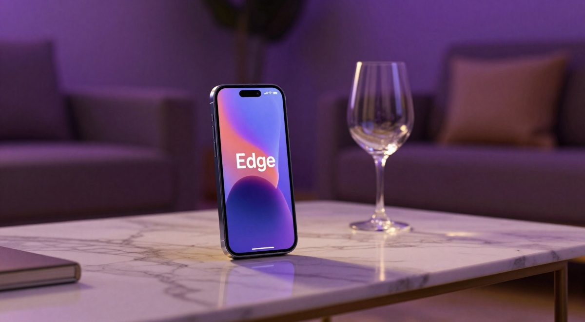 Motorola Edge su tavolino marmo con scritta Edge
