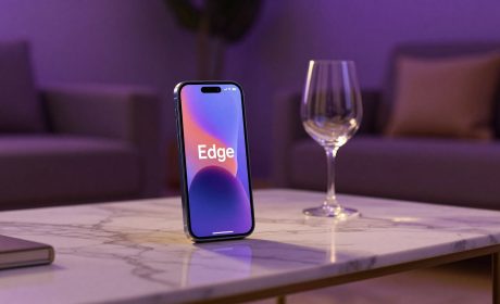 Motorola Edge su tavolino marmo con scritta Edge
