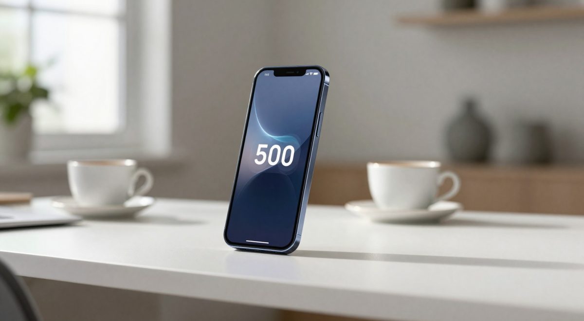 Smartphone mid-premium con scritta 500 su schermo