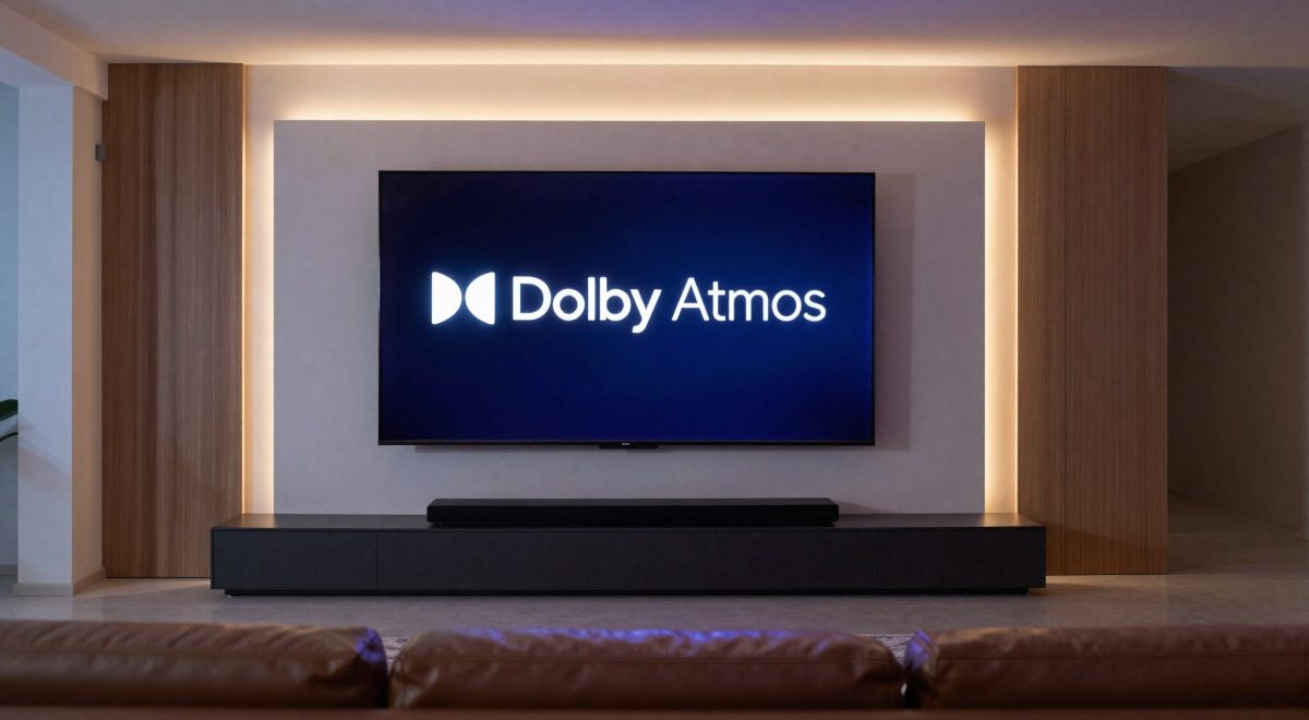Soundbar Dolby Atmos sotto TV in home cinema