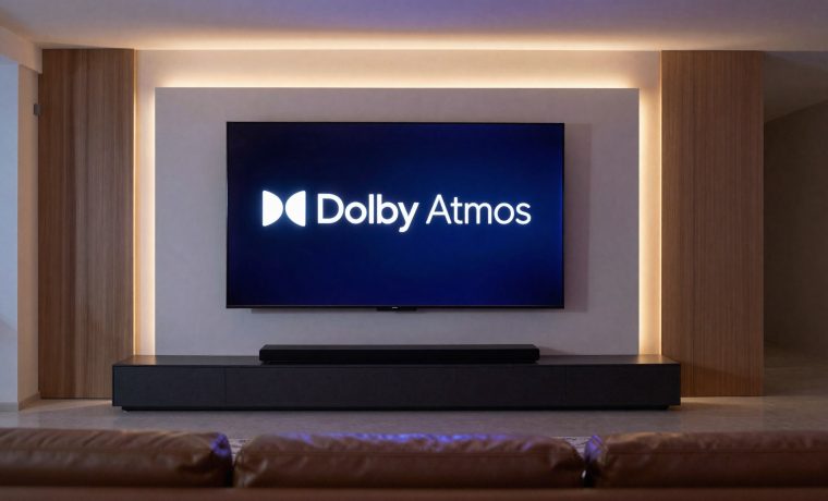 Soundbar Dolby Atmos sotto TV in home cinema