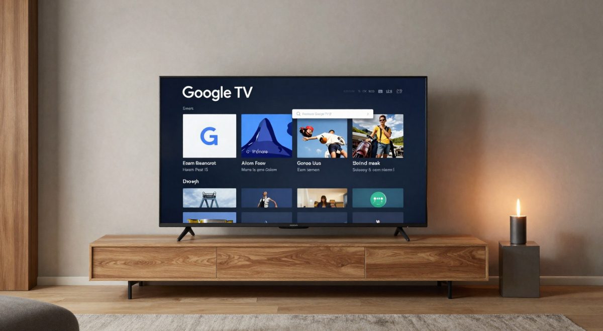 TV TCL con Google TV in soggiorno moderno