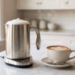 Montalatte elettrico in acciaio con schiuma di latte e cappuccino