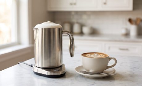 Montalatte elettrico in acciaio con schiuma di latte e cappuccino
