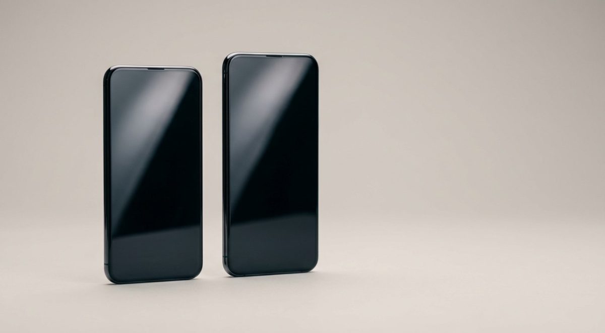 Due smartphone affiancati su fondo neutro, confronto tra iPhone 16 e iPhone 17