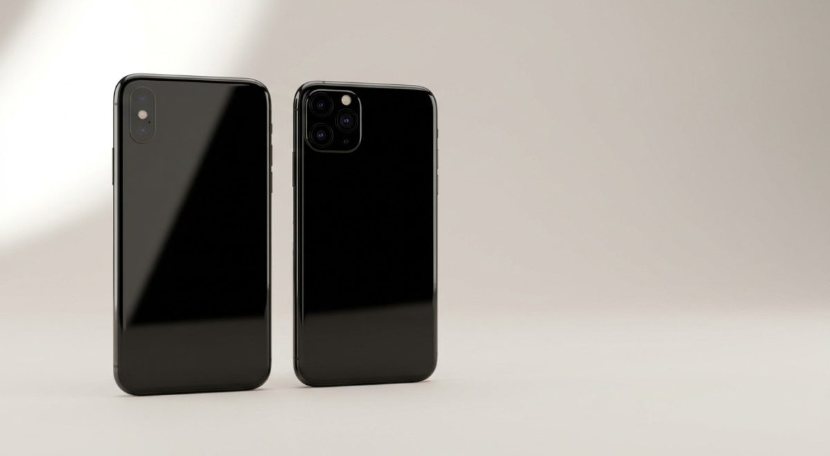 Due smartphone affiancati su fondo neutro, uno con due obiettivi e uno con tre, confronto tra iPhone 17 e 17 Pro